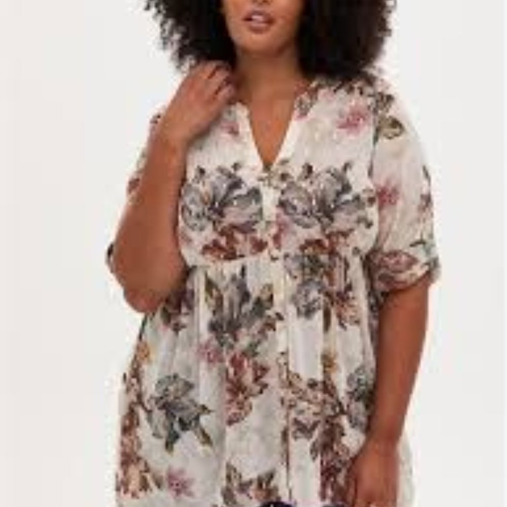 LEXIE - IVORY FLORAL CHIFFON HI-LO BABYDOLL TUNIC